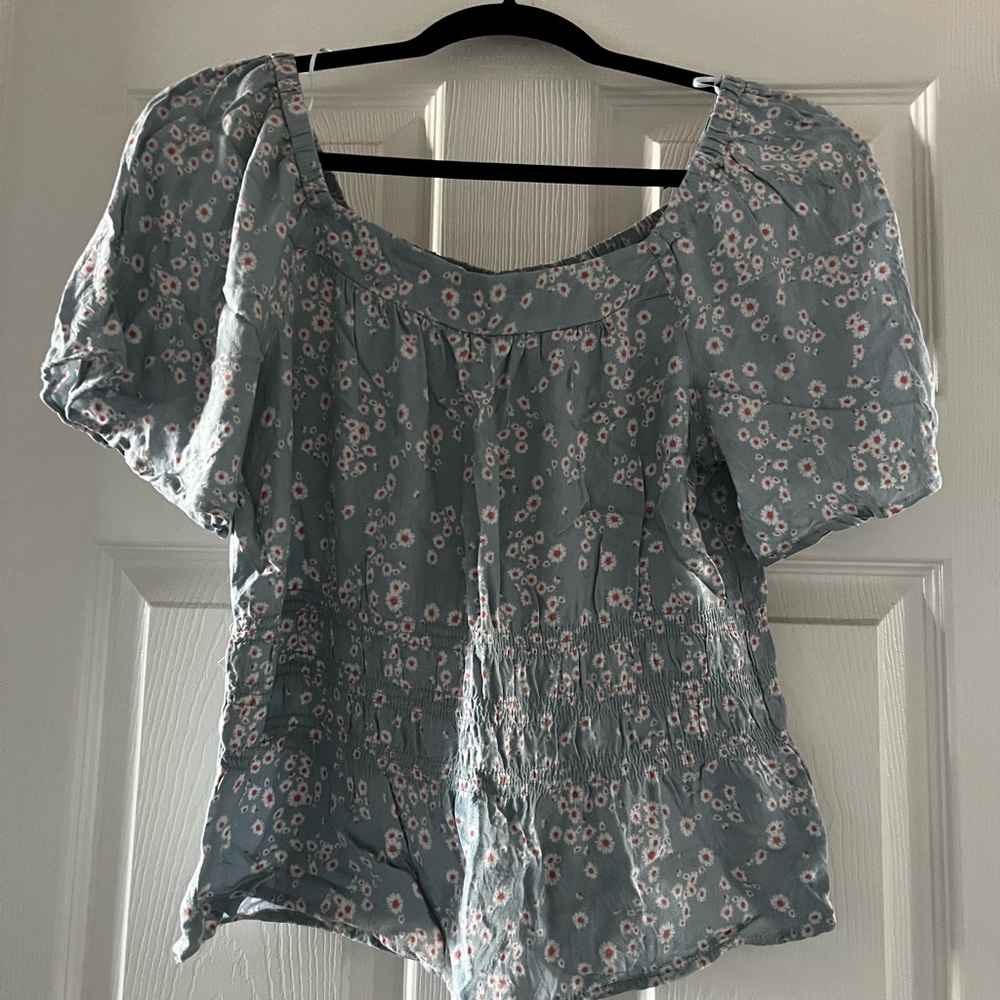Large Blue flower crop top blouse. No tags. Never used